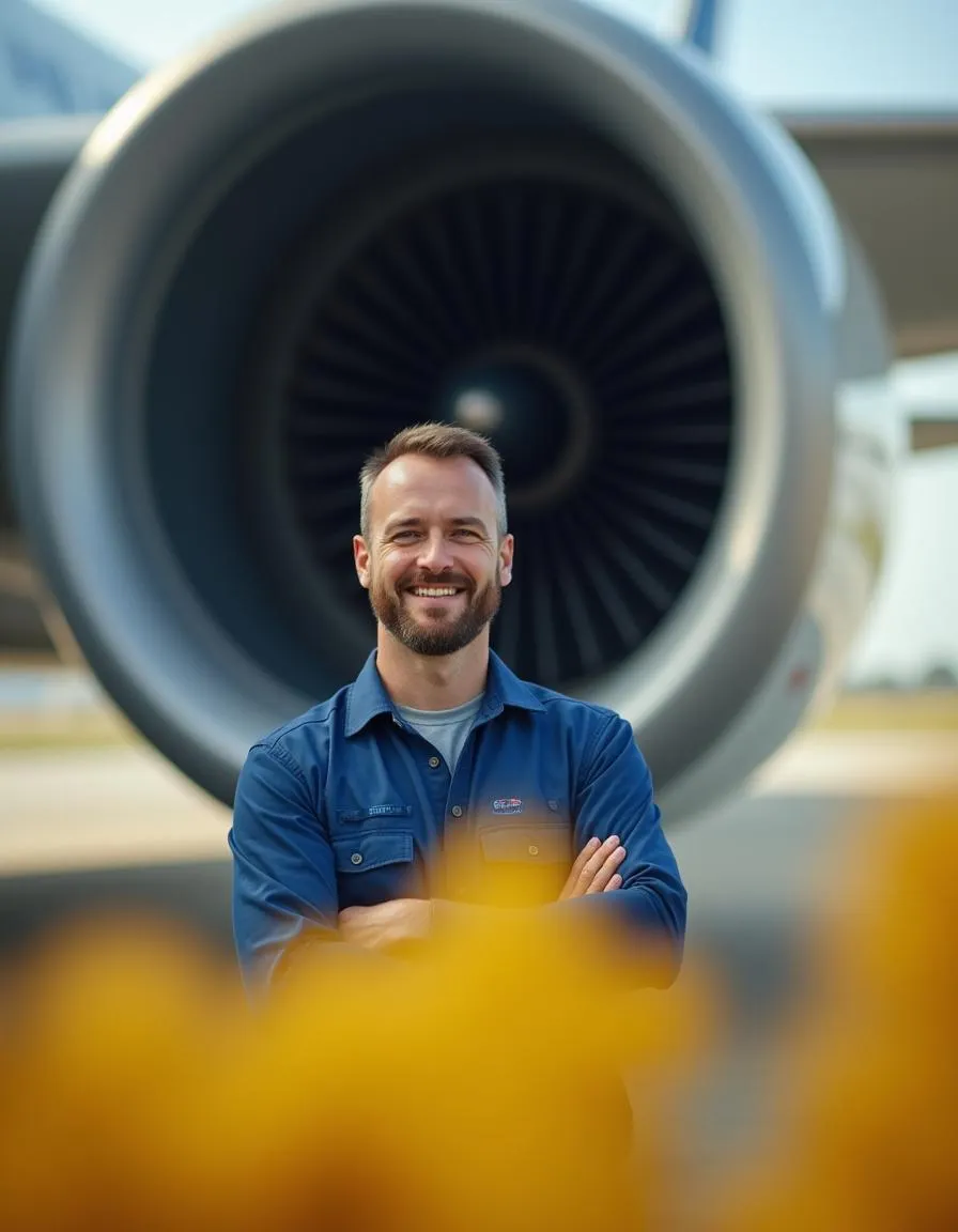 Freepik  a Mechanic With a Blue Shirt on an Airport in Fron  99214